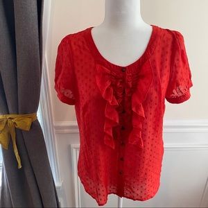 Anthropologie Odille Red Short Sleeve Blouse Sz 8
